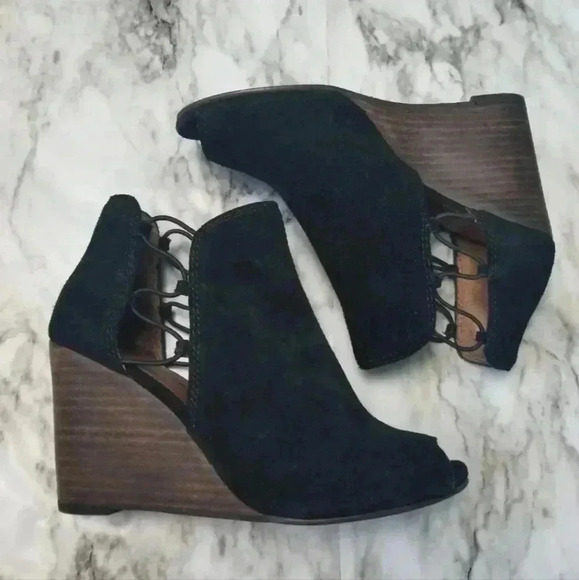 Lucky Brand Reevas Peep Toe Wedge Booties - Picture 1 of 5